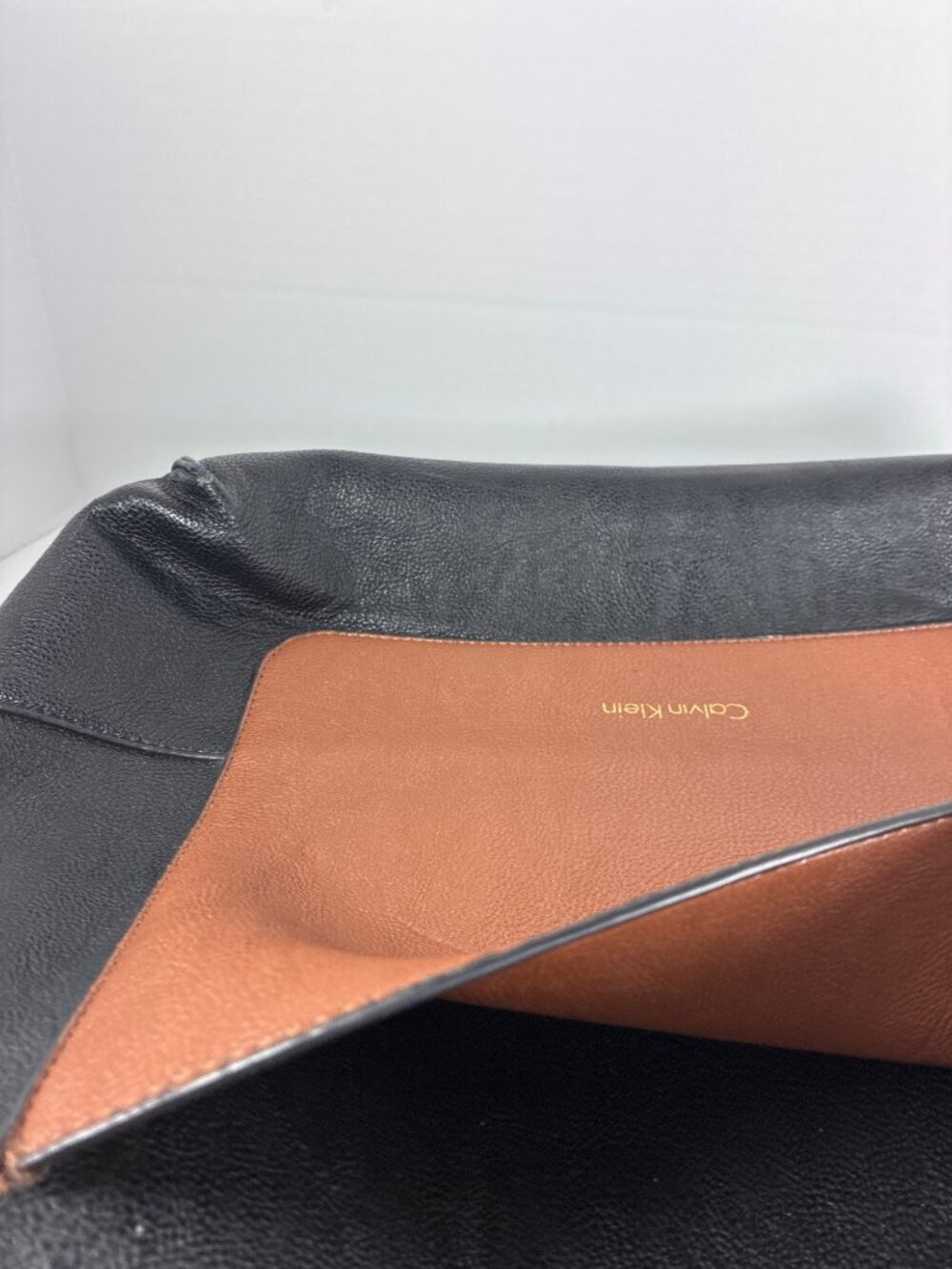 Calvin Klein Large Leather Tote Bag Black Brown Colorblock Shoulder Bag 17” - Picture 13 of 13